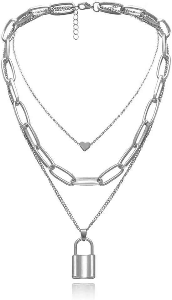 Chunky Necklaces for women Punk Chain Silver Statement Collar Necklace