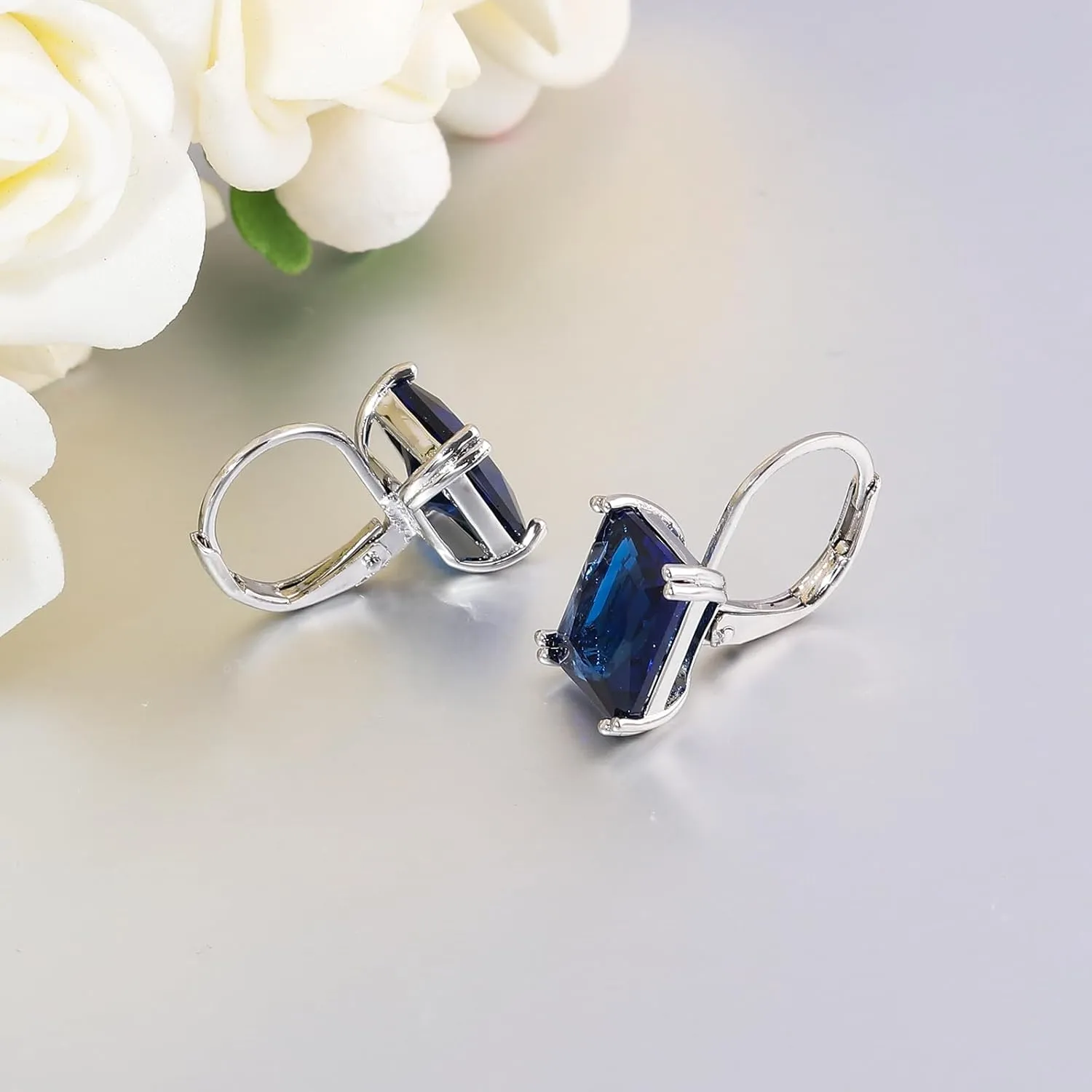CiNily Emerald Cut Drop Dangle Earrings for Women 18K White Gold Plated Cubic Zirconia Simulated Diamond Dangle Earrings Jewelry Gifts for Weddings Birthday Party