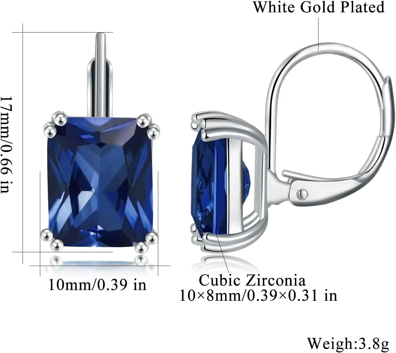 CiNily Emerald Cut Drop Dangle Earrings for Women 18K White Gold Plated Cubic Zirconia Simulated Diamond Dangle Earrings Jewelry Gifts for Weddings Birthday Party