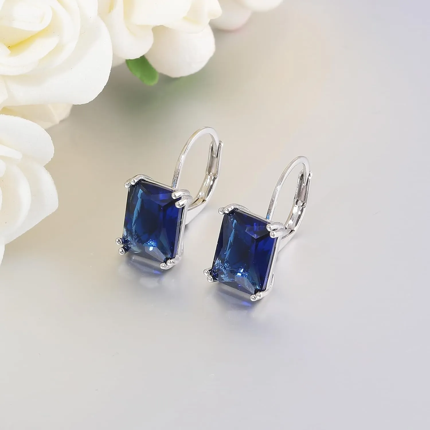 CiNily Emerald Cut Drop Dangle Earrings for Women 18K White Gold Plated Cubic Zirconia Simulated Diamond Dangle Earrings Jewelry Gifts for Weddings Birthday Party