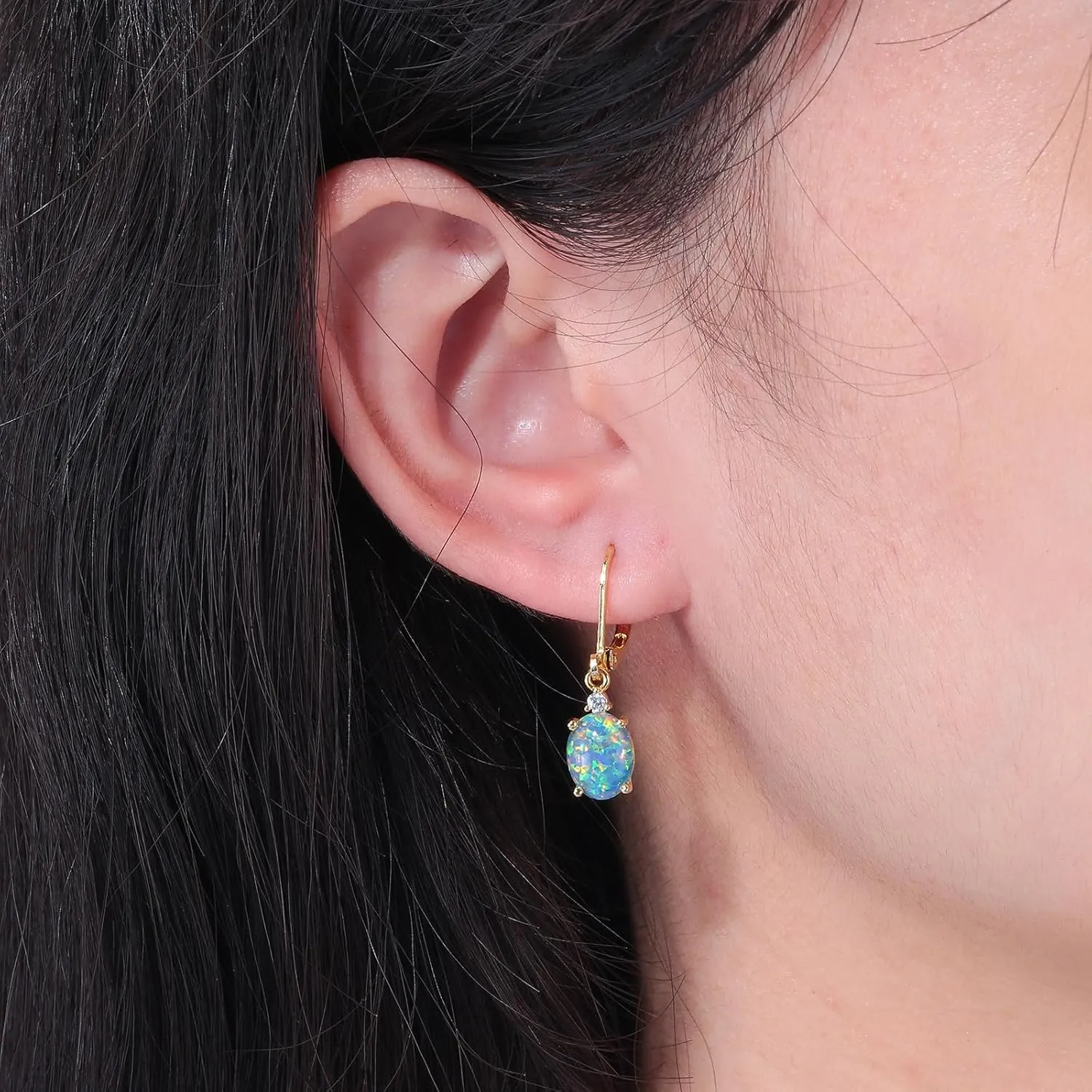 CiNily Opal Dangle Earrings for Women Trendy 14k Gold Plated Drop Dangle Earrings Created Fire Opal Drop Earrings Hypoallergenic Birthstone CZ Earrings Jewelry Gifts for Men Teen Girls