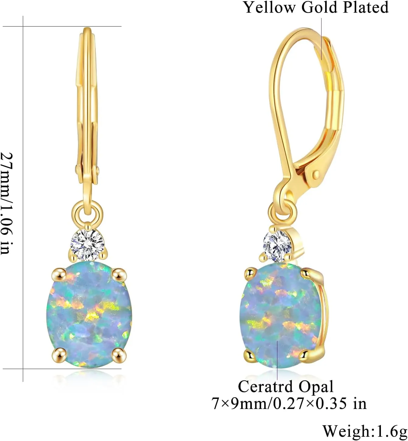 CiNily Opal Dangle Earrings for Women Trendy 14k Gold Plated Drop Dangle Earrings Created Fire Opal Drop Earrings Hypoallergenic Birthstone CZ Earrings Jewelry Gifts for Men Teen Girls