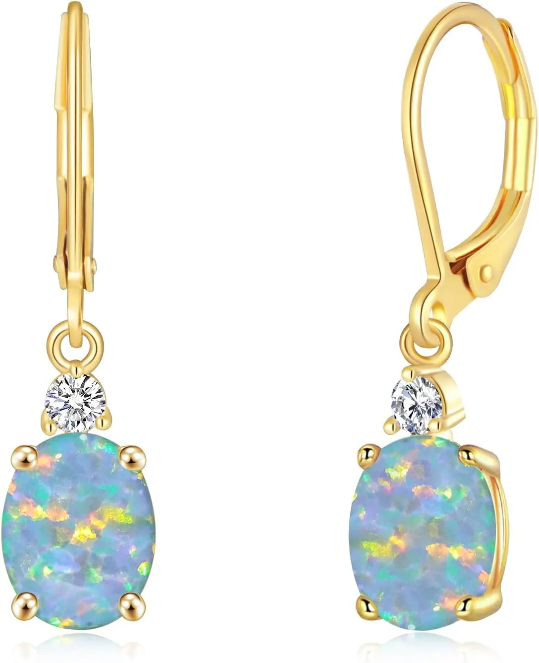 CiNily Opal Dangle Earrings for Women Trendy 14k Gold Plated Drop Dangle Earrings Created Fire Opal Drop Earrings Hypoallergenic Birthstone CZ Earrings Jewelry Gifts for Men Teen Girls