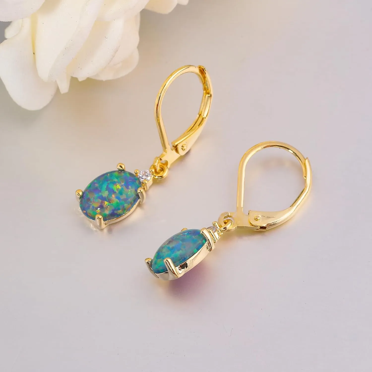 CiNily Opal Dangle Earrings for Women Trendy 14k Gold Plated Drop Dangle Earrings Created Fire Opal Drop Earrings Hypoallergenic Birthstone CZ Earrings Jewelry Gifts for Men Teen Girls
