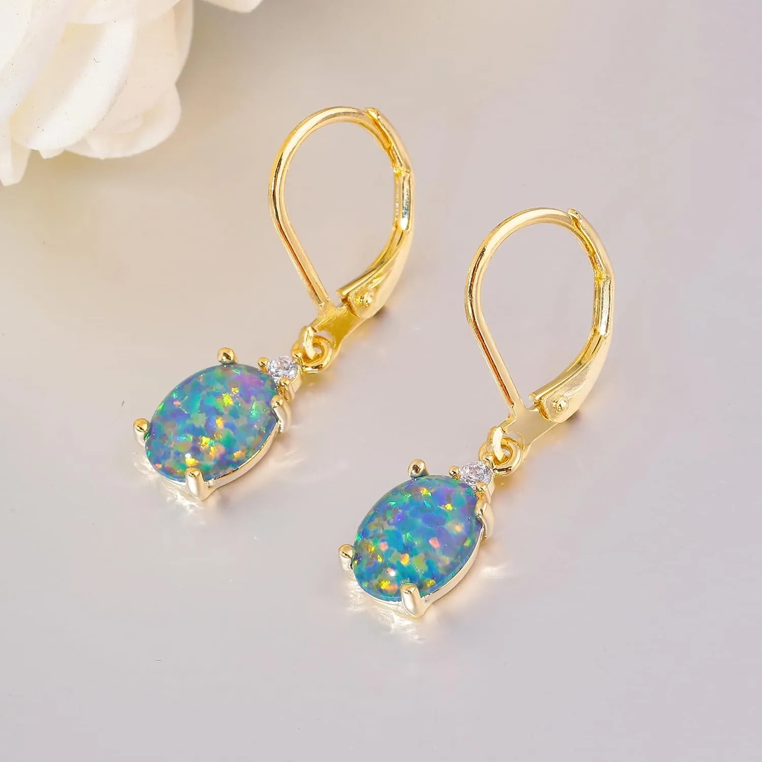 CiNily Opal Dangle Earrings for Women Trendy 14k Gold Plated Drop Dangle Earrings Created Fire Opal Drop Earrings Hypoallergenic Birthstone CZ Earrings Jewelry Gifts for Men Teen Girls