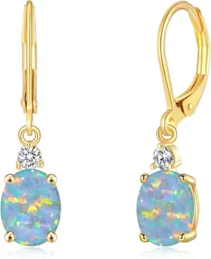 CiNily Opal Dangle Earrings for Women Trendy 14k Gold Plated Drop Dangle Earrings Created Fire Opal Drop Earrings Hypoallergenic Birthstone CZ Earrings Jewelry Gifts for Men Teen Girls