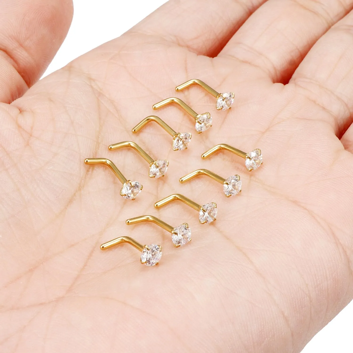 Cisyozi 18G Nose Rings Studs Hypoallergenic Nose Piercings 316L Surgical Steel Silver Nose Rings Set L Shaped Nose Nostril Piercing Jewelry for Women Men Diamond CZ 1.5mm 2mm 2.5mm 3mm 3.5mm 4mm