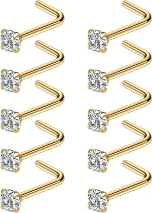 Cisyozi 18G Nose Rings Studs Hypoallergenic Nose Piercings 316L Surgical Steel Silver Nose Rings Set L Shaped Nose Nostril Piercing Jewelry for Women Men Diamond CZ 1.5mm 2mm 2.5mm 3mm 3.5mm 4mm