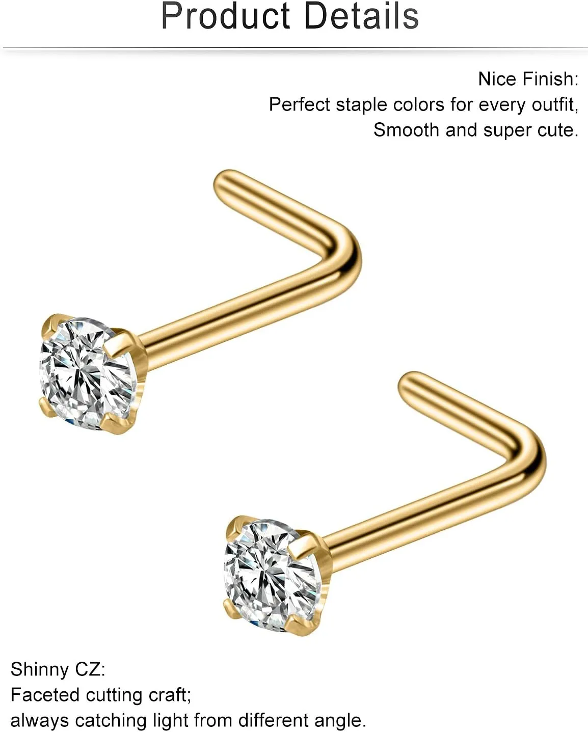 Cisyozi 18G Nose Rings Studs Hypoallergenic Nose Piercings 316L Surgical Steel Silver Nose Rings Set L Shaped Nose Nostril Piercing Jewelry for Women Men Diamond CZ 1.5mm 2mm 2.5mm 3mm 3.5mm 4mm