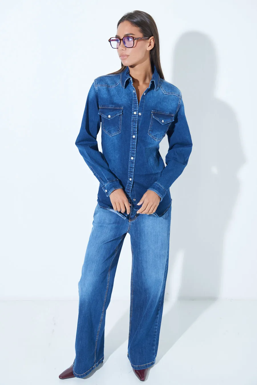 Classic denim button-down shirt wholesale