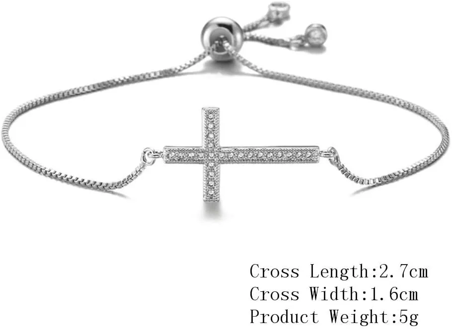 Classic Design AAA  Cubic Zirconia Cross Charm Bracelets for Women Girl Adjustable Copper Chain Bracelet & Bangle Christian Jewelry Baptism Gift