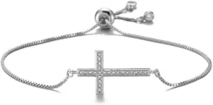 Classic Design AAA  Cubic Zirconia Cross Charm Bracelets for Women Girl Adjustable Copper Chain Bracelet & Bangle Christian Jewelry Baptism Gift