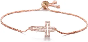 Classic Design AAA  Cubic Zirconia Cross Charm Bracelets for Women Girl Adjustable Copper Chain Bracelet & Bangle Christian Jewelry Baptism Gift