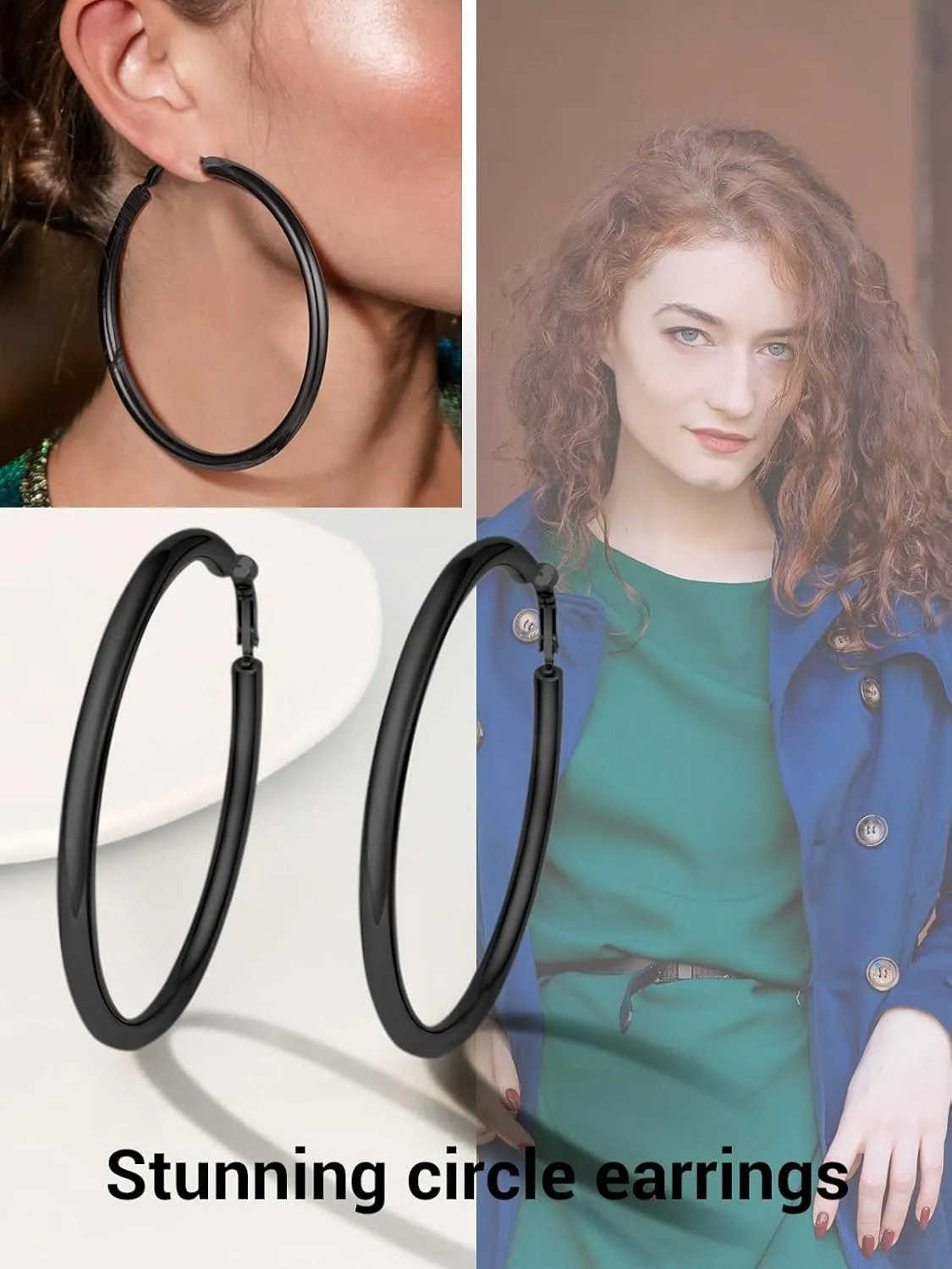 Classic Hoop Earrings for Women Stainless Steel/18K Gold Plated/Black Earrings, Chunky Hoops Earrings Size 30mm/40mm/60mm/80mm
