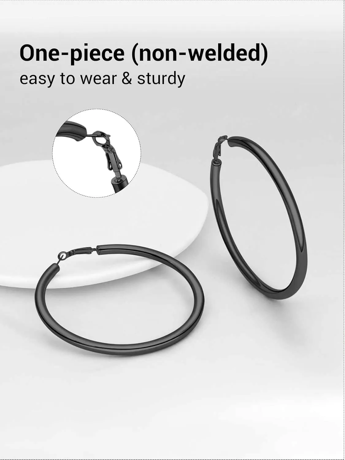 Classic Hoop Earrings for Women Stainless Steel/18K Gold Plated/Black Earrings, Chunky Hoops Earrings Size 30mm/40mm/60mm/80mm