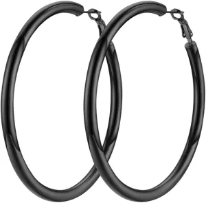 Classic Hoop Earrings for Women Stainless Steel/18K Gold Plated/Black Earrings, Chunky Hoops Earrings Size 30mm/40mm/60mm/80mm