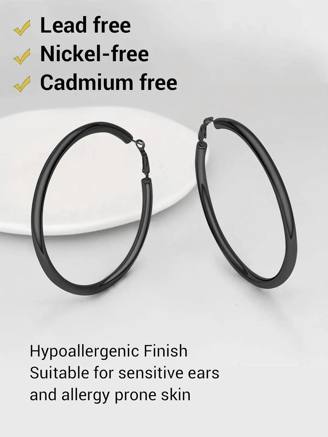 Classic Hoop Earrings for Women Stainless Steel/18K Gold Plated/Black Earrings, Chunky Hoops Earrings Size 30mm/40mm/60mm/80mm