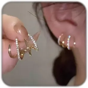 Claw Earrings for Women Trendy Gold Silver Stud Earrings Minimalist Cuff Earrings Sparkle Zircon Ear Wrap Piercing Stud Earrings