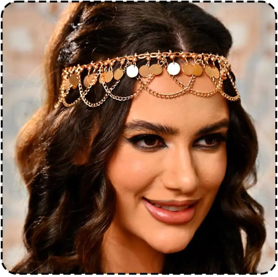 CLOACE Gold Sequin Head Chain Tassel Hair Chain Festival Forehead Hair Accessories for Women