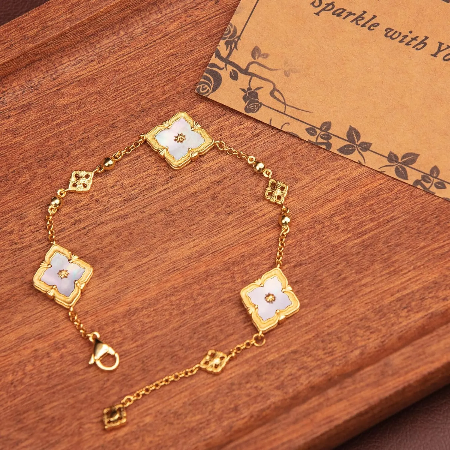 Clover Bracelets for Women - Four Leaf Clover Bracelet, Double-Sided Gold Lucky Bracelets, Birthday gift bracelet Jewelry Gifts