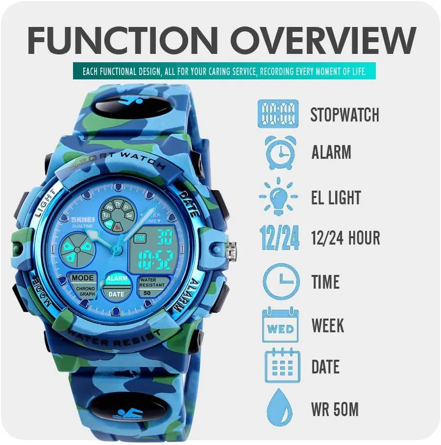 cofuo Kids Digital Sport Watch, Boys Girls Waterproof Sports Outdoor Watches Children Casual Electronic Analog Quartz Wrist Watches with Alarm Stopwatch