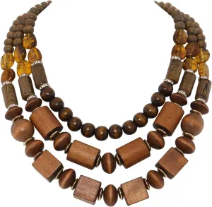 Coiris Layer Chunky Wood Beaded Necklace Exaggerated Statement Bead Collar Necklace Bib Necklaces