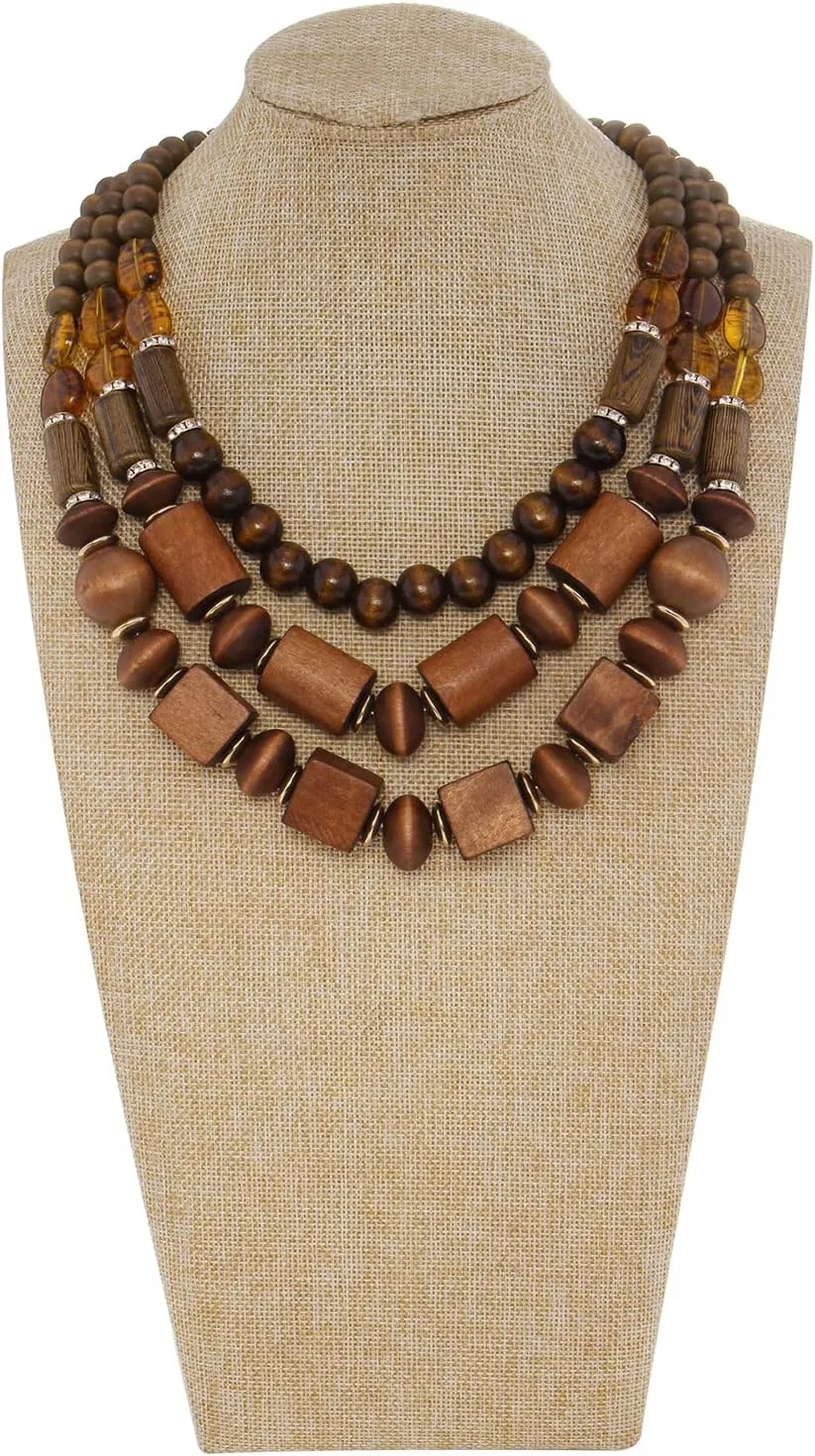 Coiris Layer Chunky Wood Beaded Necklace Exaggerated Statement Bead Collar Necklace Bib Necklaces