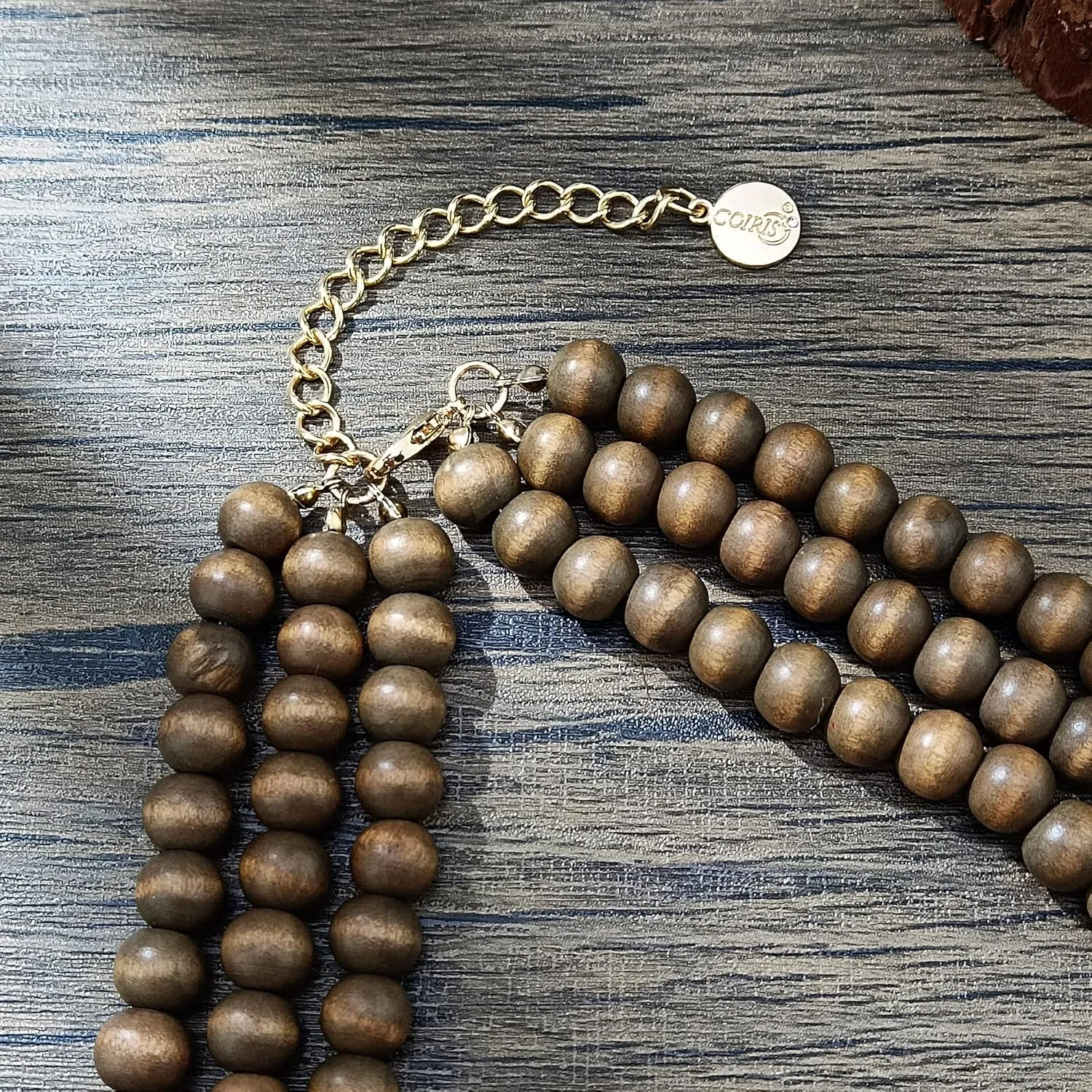 Coiris Layer Chunky Wood Beaded Necklace Exaggerated Statement Bead Collar Necklace Bib Necklaces