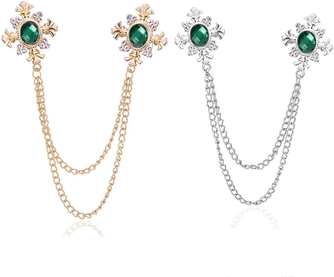 Collar Chain Pin for Men and Women - Hanging Tassel Brooch Lapel Pin for Business Suits - Bar Pin With Long Chain - Gifts