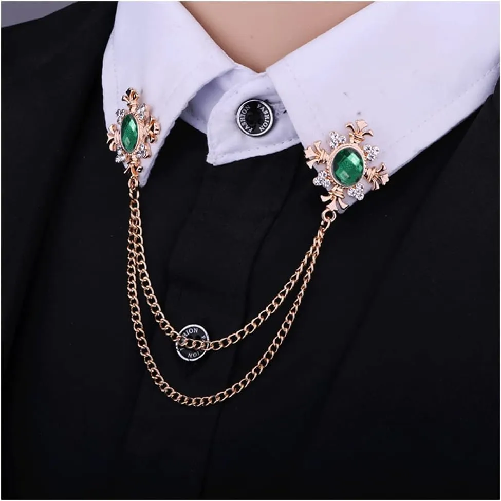 Collar Chain Pin for Men and Women - Hanging Tassel Brooch Lapel Pin for Business Suits - Bar Pin With Long Chain - Gifts