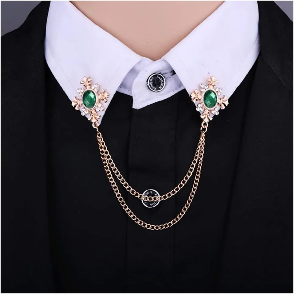 Collar Chain Pin for Men and Women - Hanging Tassel Brooch Lapel Pin for Business Suits - Bar Pin With Long Chain - Gifts