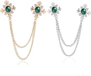 Collar Chain Pin for Men and Women - Hanging Tassel Brooch Lapel Pin for Business Suits - Bar Pin With Long Chain - Gifts