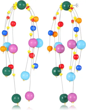 Colorful Beaded Earrings For Women Dangling 925 Sterling Silver Posts Dangle Drop Multi Color Handmade Long Dangly Statement Earrings Summer Trendy Jewelry