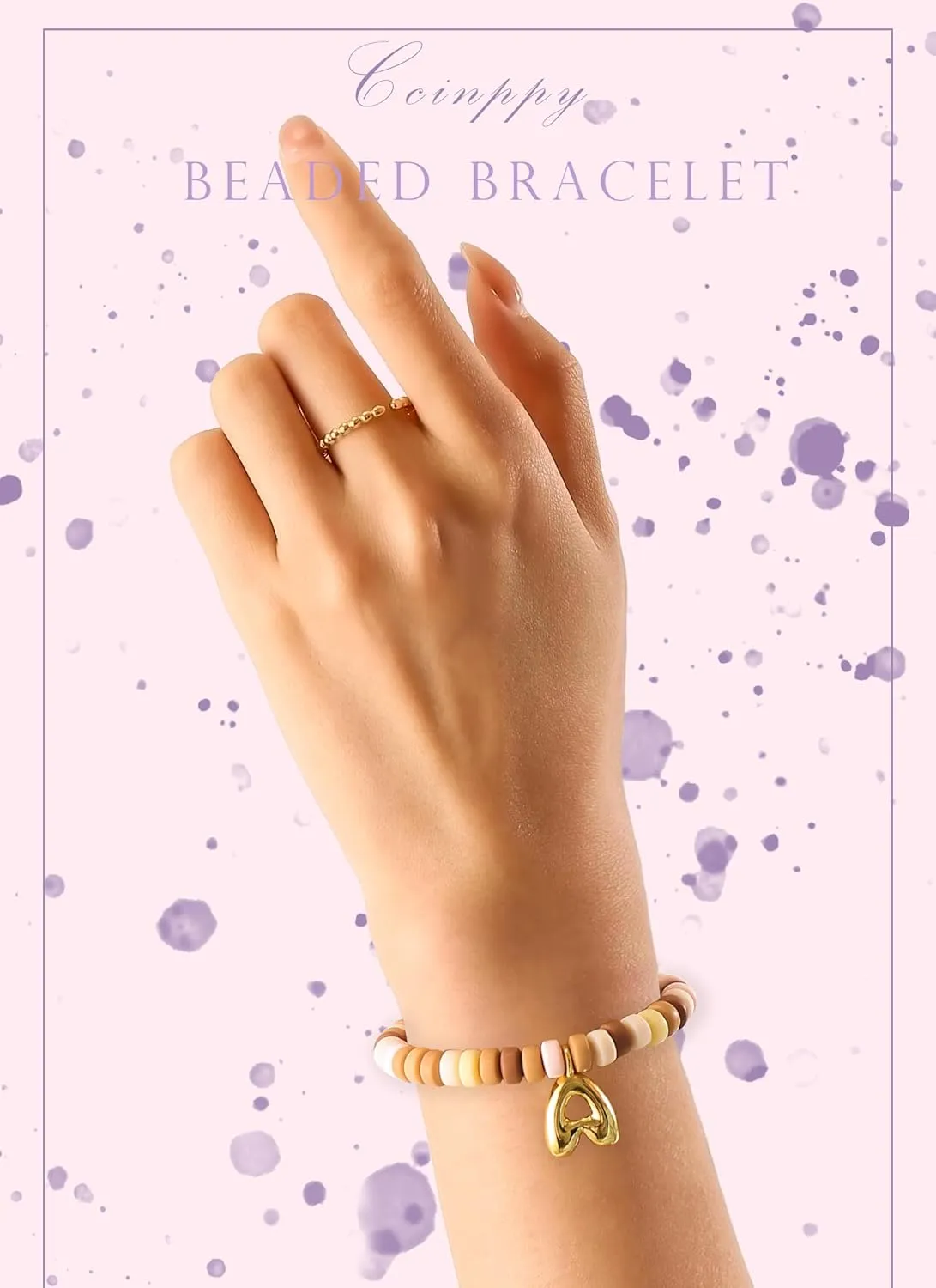 Colorful Beaded Initial Bracelets for Women Trendy, Cute Stretch Gold Letter Charm Bracelets, Personalized Jewelry Gift