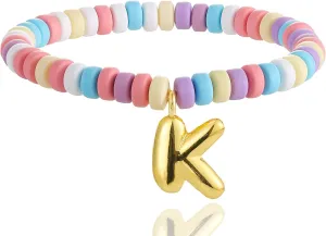 Colorful Beaded Initial Bracelets for Women Trendy, Cute Stretch Gold Letter Charm Bracelets, Personalized Jewelry Gift