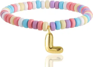 Colorful Beaded Initial Bracelets for Women Trendy, Cute Stretch Gold Letter Charm Bracelets, Personalized Jewelry Gift