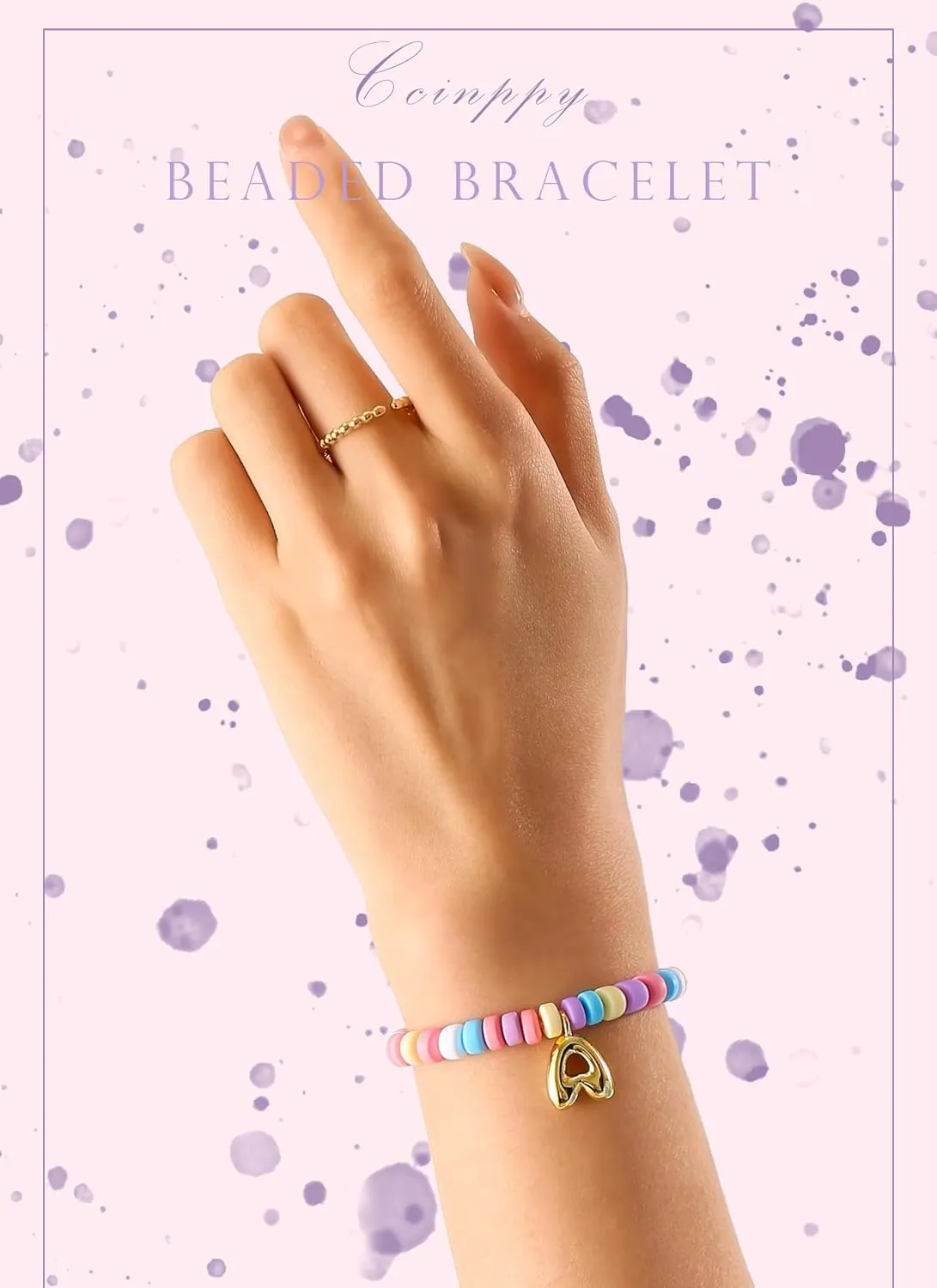 Colorful Beaded Initial Bracelets for Women Trendy, Cute Stretch Gold Letter Charm Bracelets, Personalized Jewelry Gift