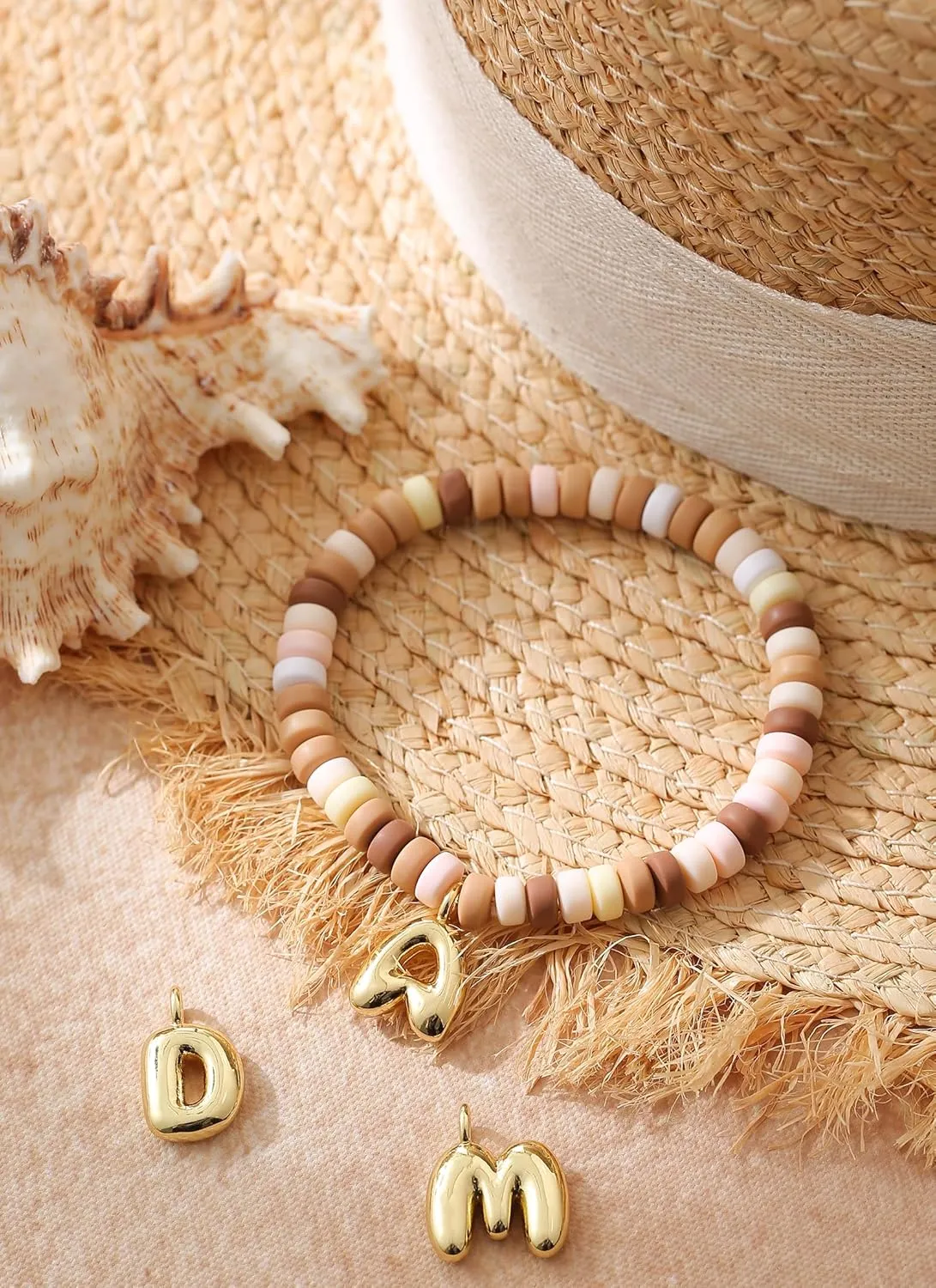 Colorful Beaded Initial Bracelets for Women Trendy, Cute Stretch Gold Letter Charm Bracelets, Personalized Jewelry Gift