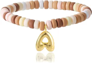 Colorful Beaded Initial Bracelets for Women Trendy, Cute Stretch Gold Letter Charm Bracelets, Personalized Jewelry Gift