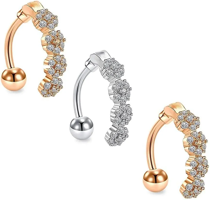 COLORFUL BLING 5Pcs 316L Surgical Steel Dangle Button Belly Rings Set Reverse Clear CZ Navel Rings 14G Curved Barbell Body Piercing Jewelry for Women