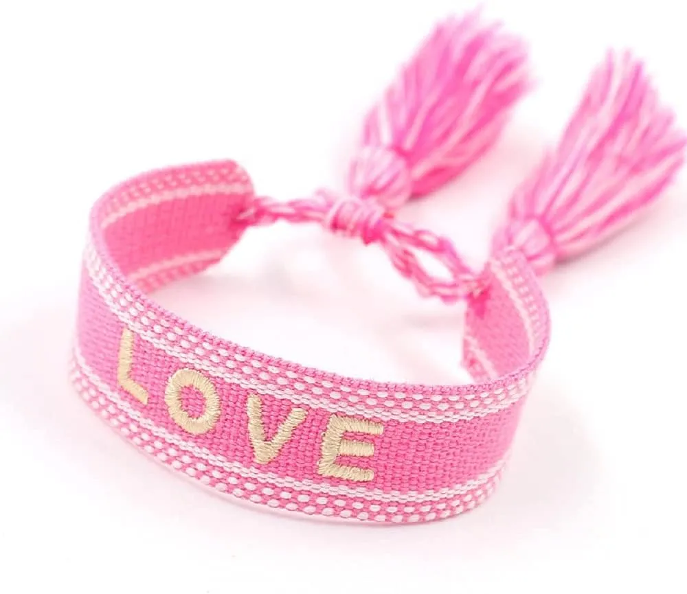 COLORFUL BLING Woven Friendship Wrap Embroidery Bracelets  LOVE Knitted Word Adjustable Rope Braided Bracelets for Women Gift