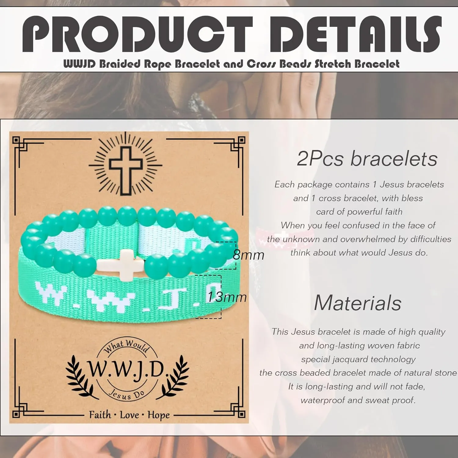 COLOYAN WWJD Bracelet Christian Cross Bracelets for Women Men Jesus Bracelets Faith Religious Easter Christian Jewelry