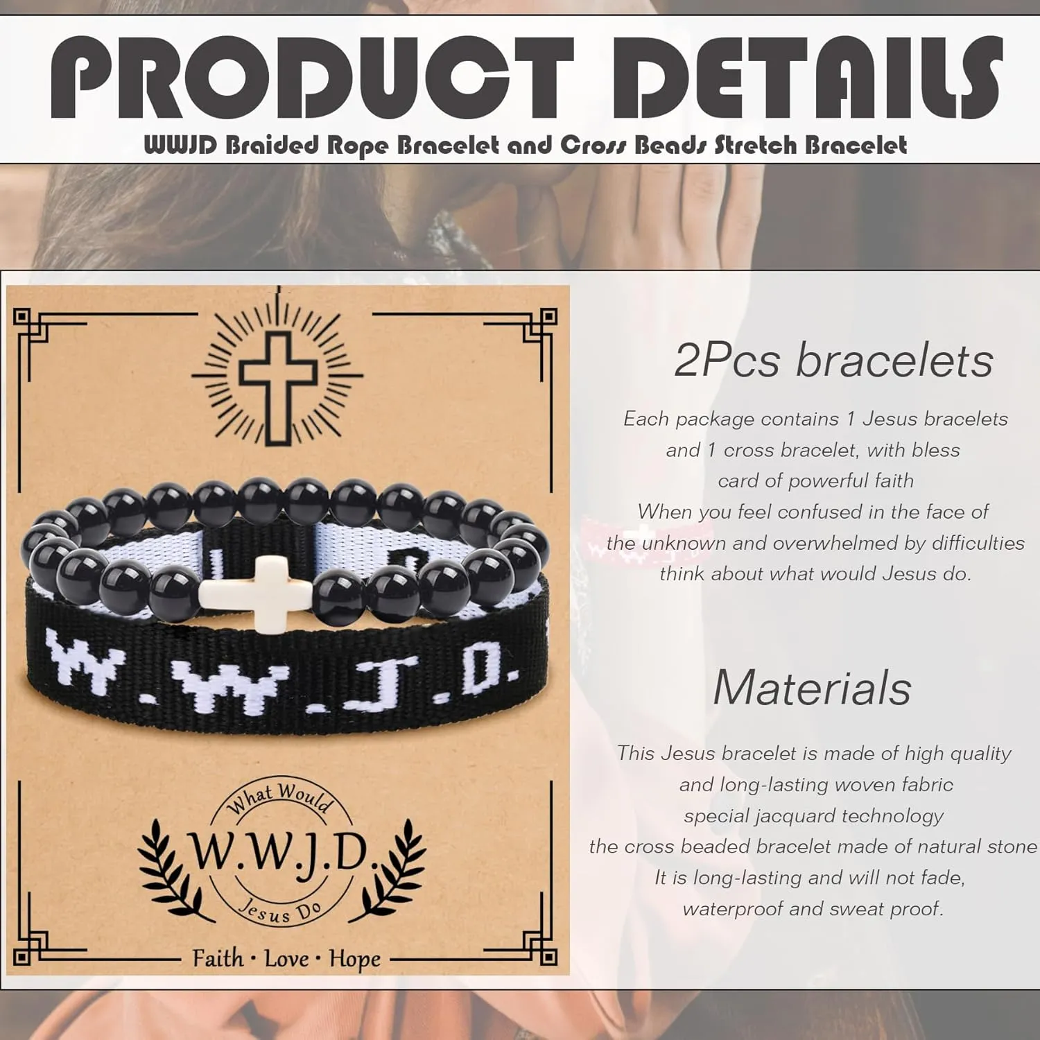COLOYAN WWJD Bracelet Christian Cross Bracelets for Women Men Jesus Bracelets Faith Religious Easter Christian Jewelry
