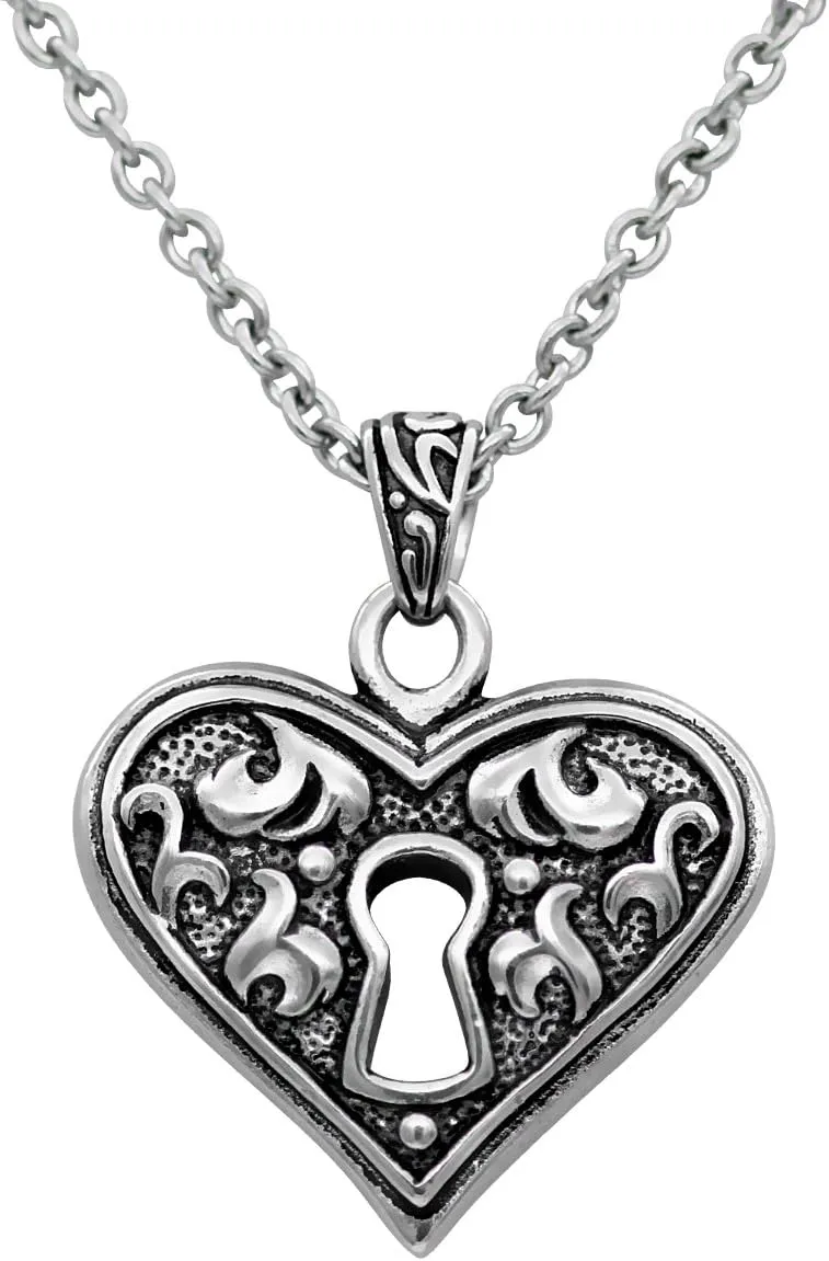 Controse Women's Silver-Toned Stainless Steel Guarded Heart Necklace 18" - 20" Adjustable Chain