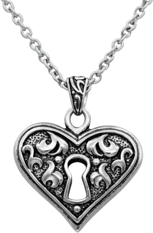 Controse Women's Silver-Toned Stainless Steel Guarded Heart Necklace 18" - 20" Adjustable Chain