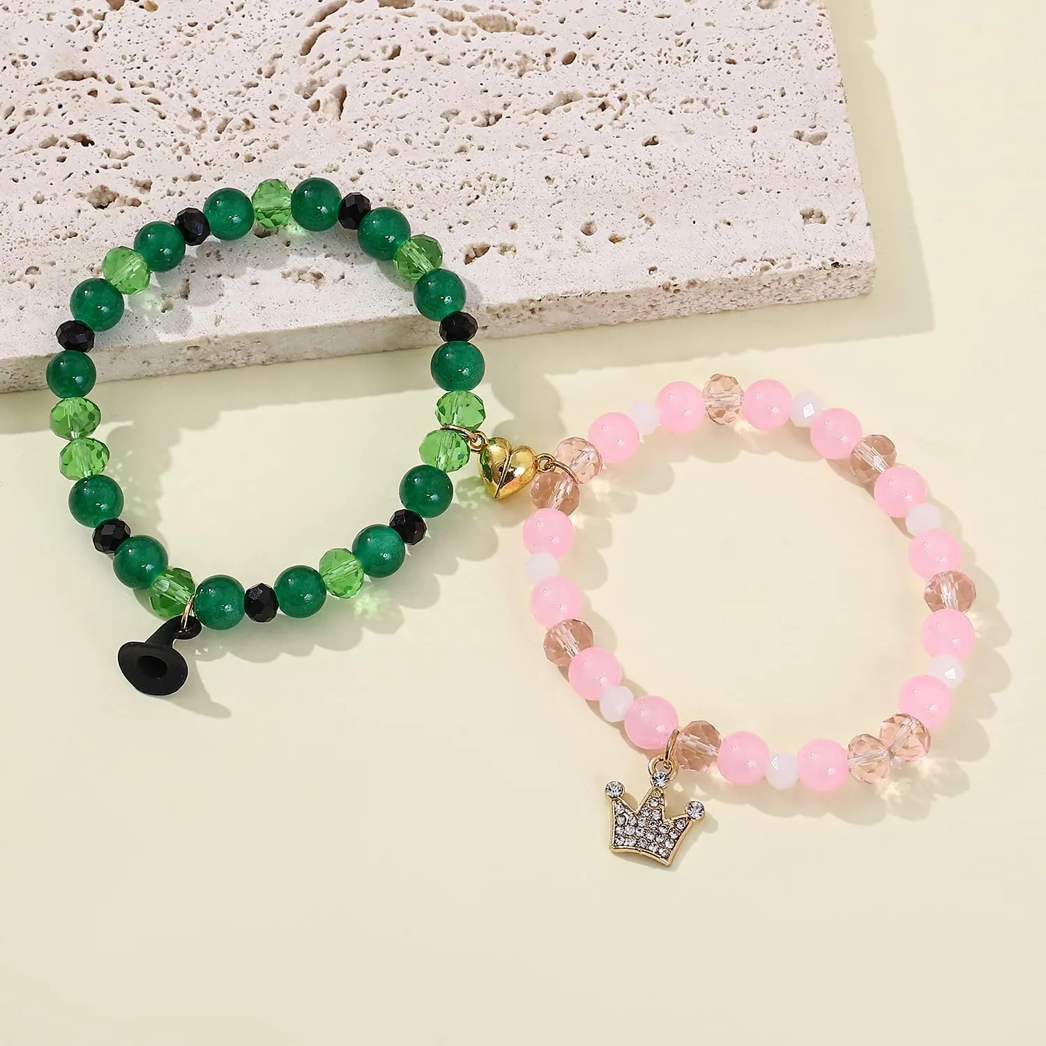 Cooluckday Matching Bracelets for Couples Best Friend Movie Inspiration Matching Crown Witch Hat Heart Charm Bracelets for Women Friendship Bracelets Gifts for Sister Long Distance Gift
