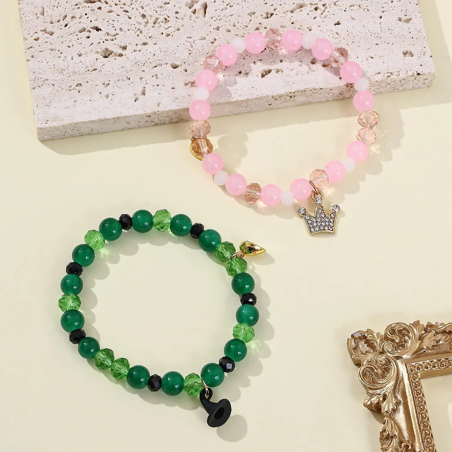 Cooluckday Matching Bracelets for Couples Best Friend Movie Inspiration Matching Crown Witch Hat Heart Charm Bracelets for Women Friendship Bracelets Gifts for Sister Long Distance Gift