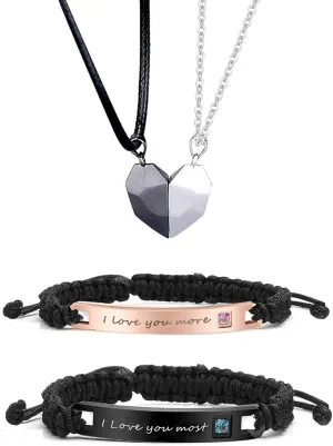 Couple Bracelet Long Distance Pulseras Para Mujer Matching Heart Couples Bracelets Necklaces Set for Bf Gf Couples Jewelry Set Couples Gifts for Him Her Wedding Gifts for Couples 2024