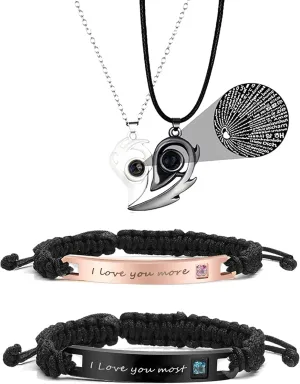 Couple Bracelet Long Distance Pulseras Para Mujer Matching Heart Couples Bracelets Necklaces Set for Bf Gf Couples Jewelry Set Couples Gifts for Him Her Wedding Gifts for Couples 2024