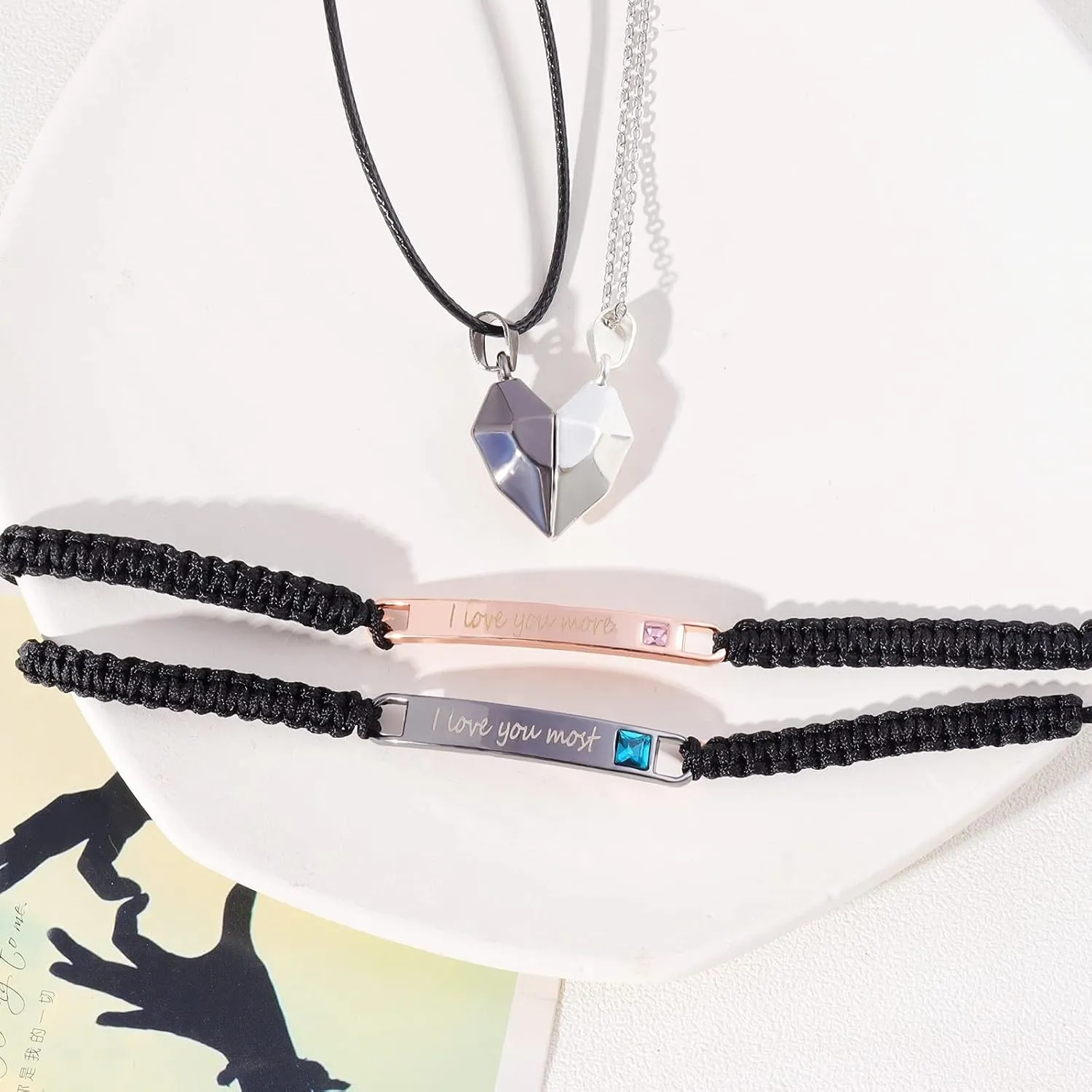 Couple Bracelet Long Distance Pulseras Para Mujer Matching Heart Couples Bracelets Necklaces Set for Bf Gf Couples Jewelry Set Couples Gifts for Him Her Wedding Gifts for Couples 2024